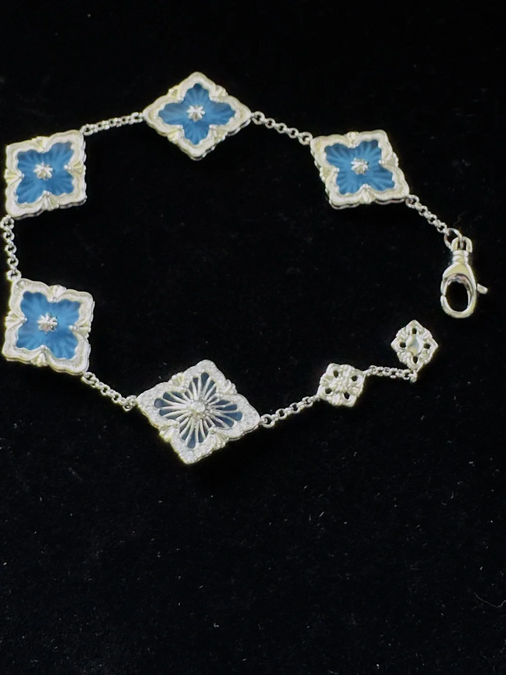 Silver Floral Square Link Bracelet - Women's Jewelry— blue
